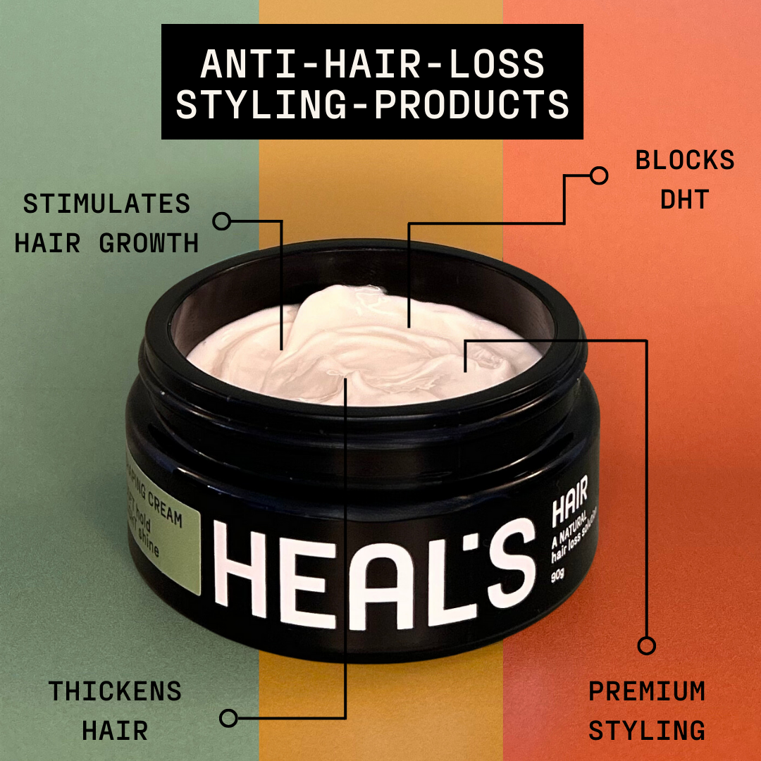 Heals Hair loss Styling Paste, firm hold, invigorating pomegranate and sage scent.