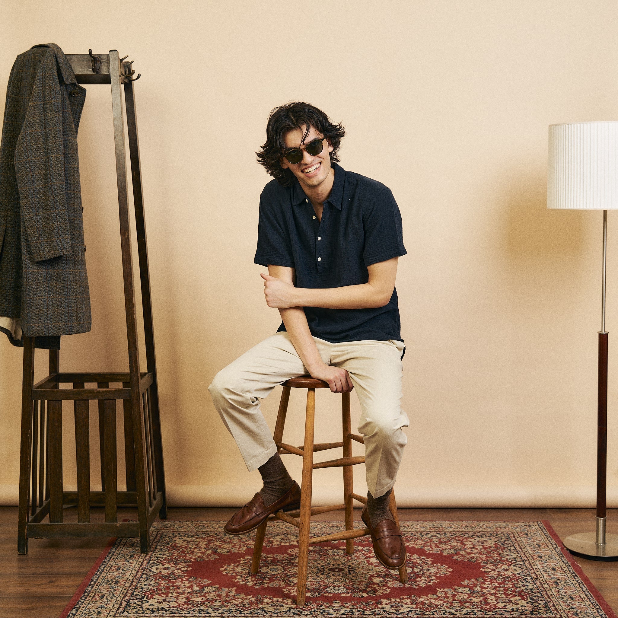 Burrows & Hare Pop Over Short Sleeve Morton Shirt - Navy