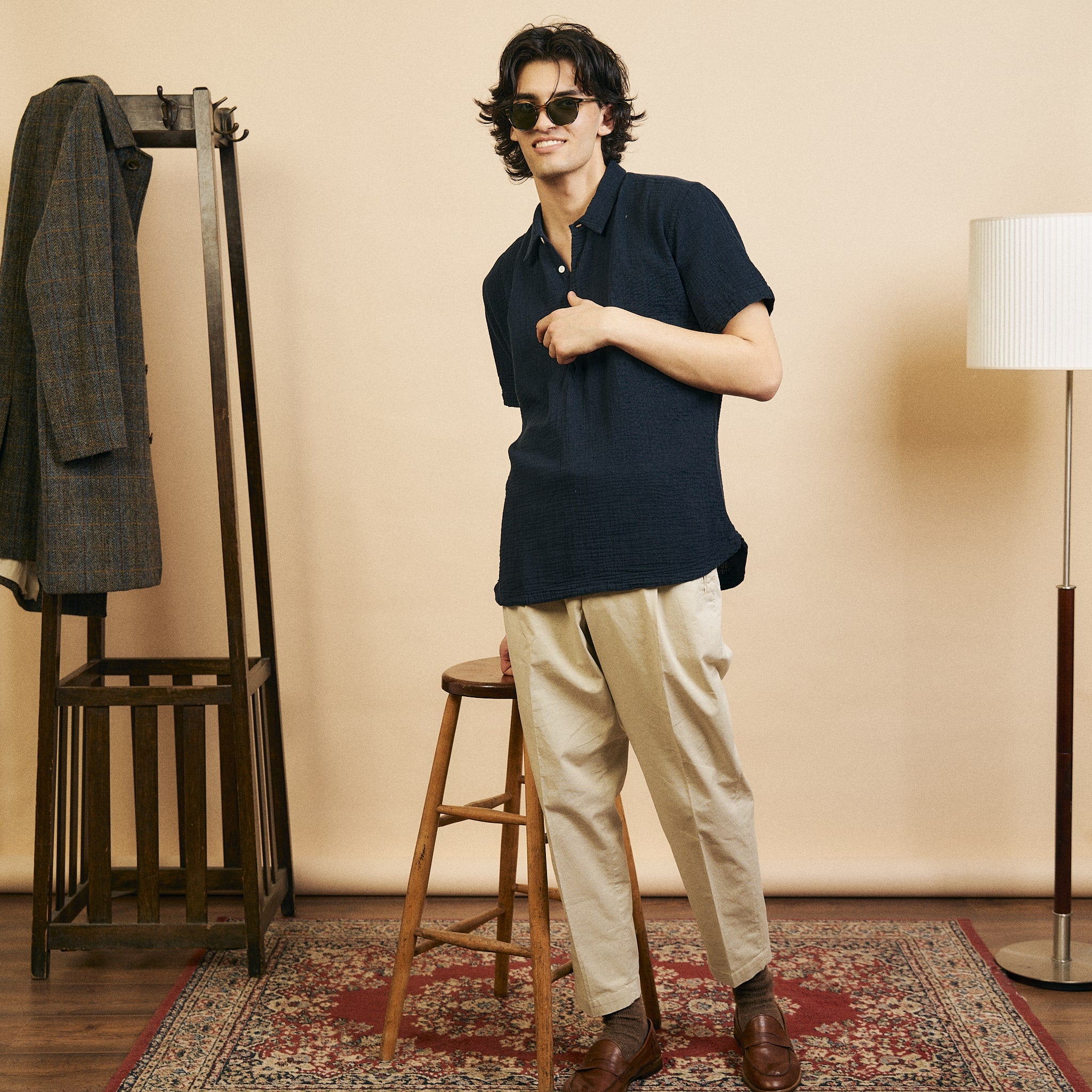 Burrows & Hare Pop Over Short Sleeve Morton Shirt - Navy