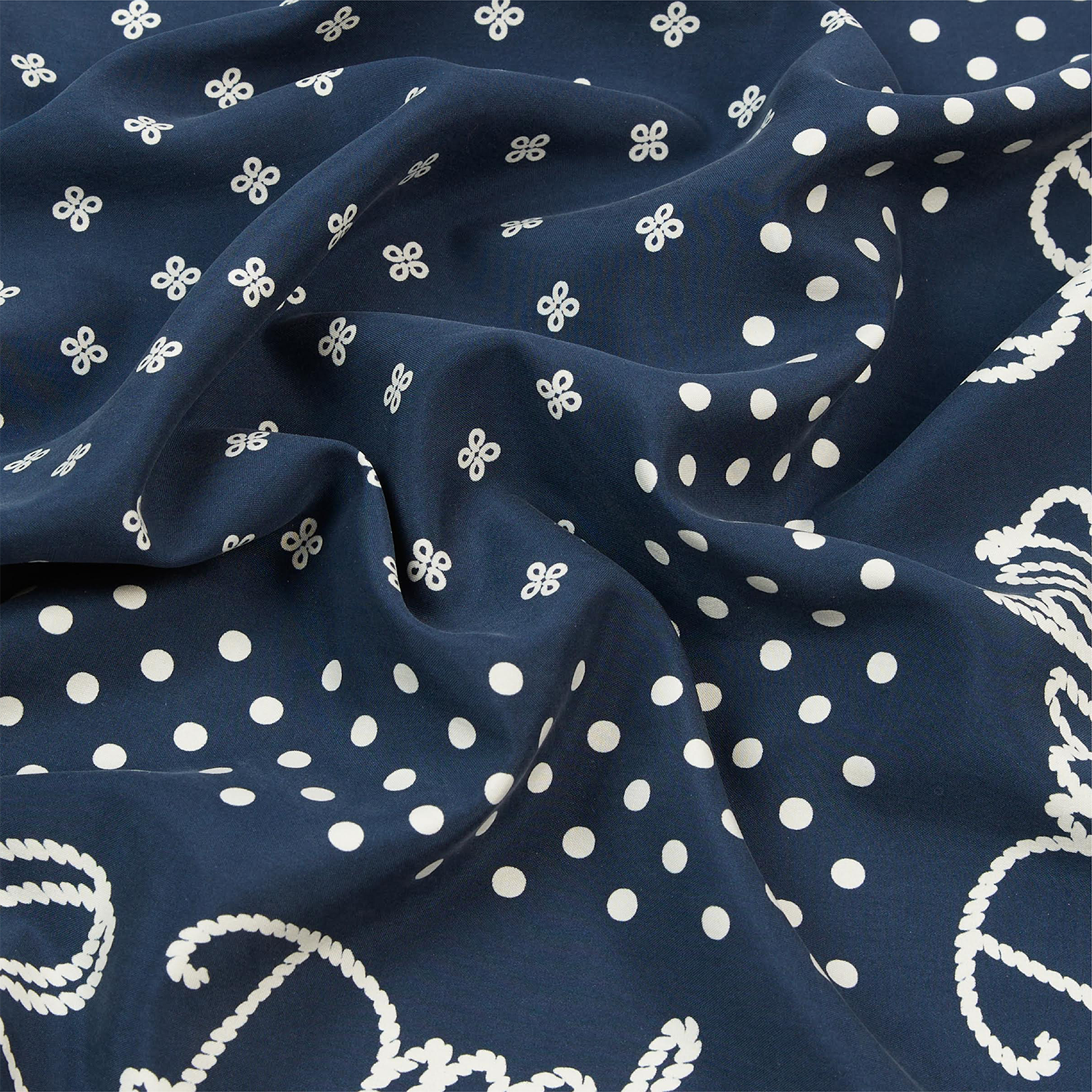 Drake's Rope Border Bandana; Navy & Ecru