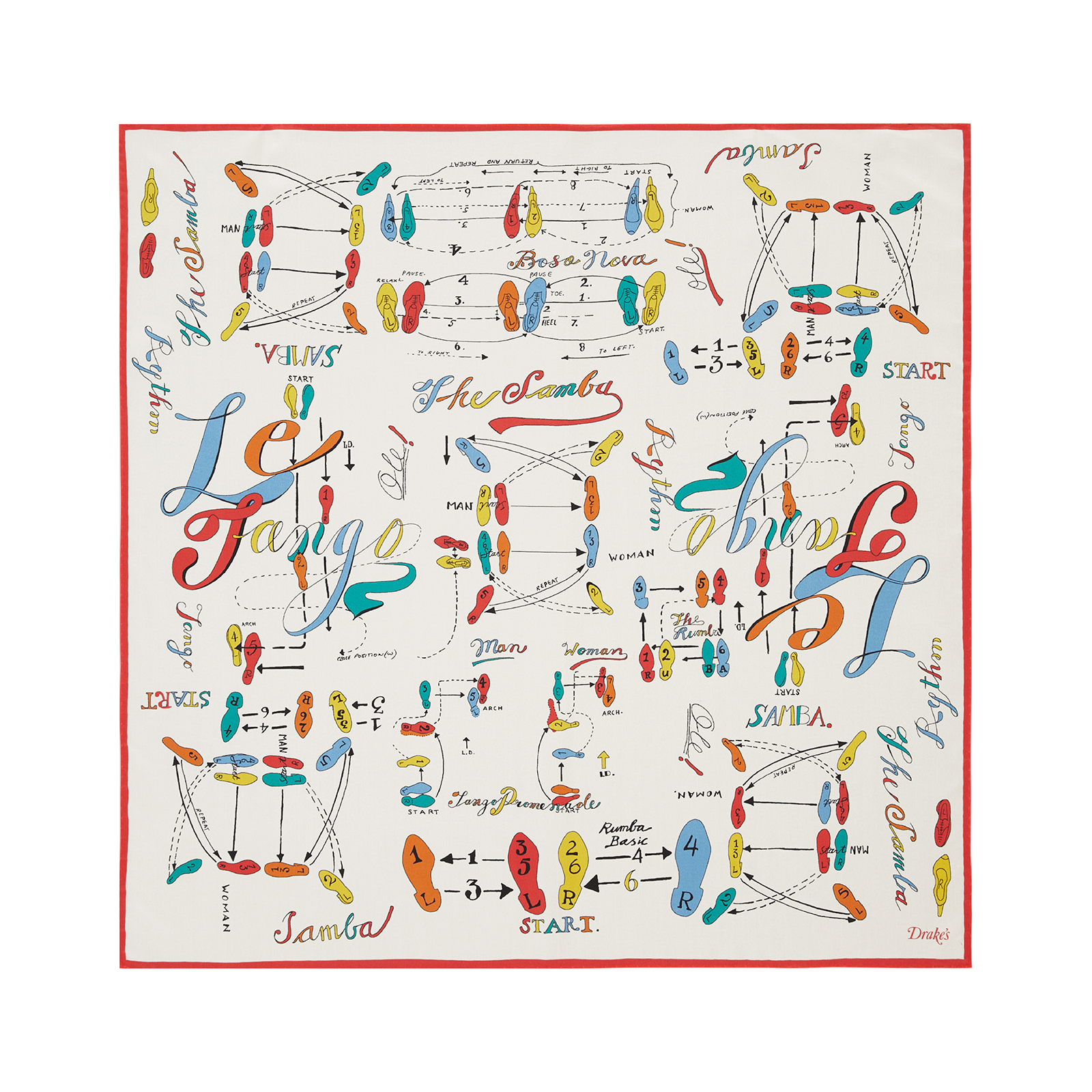 Drake's Dance Steps Bandana; Red & White