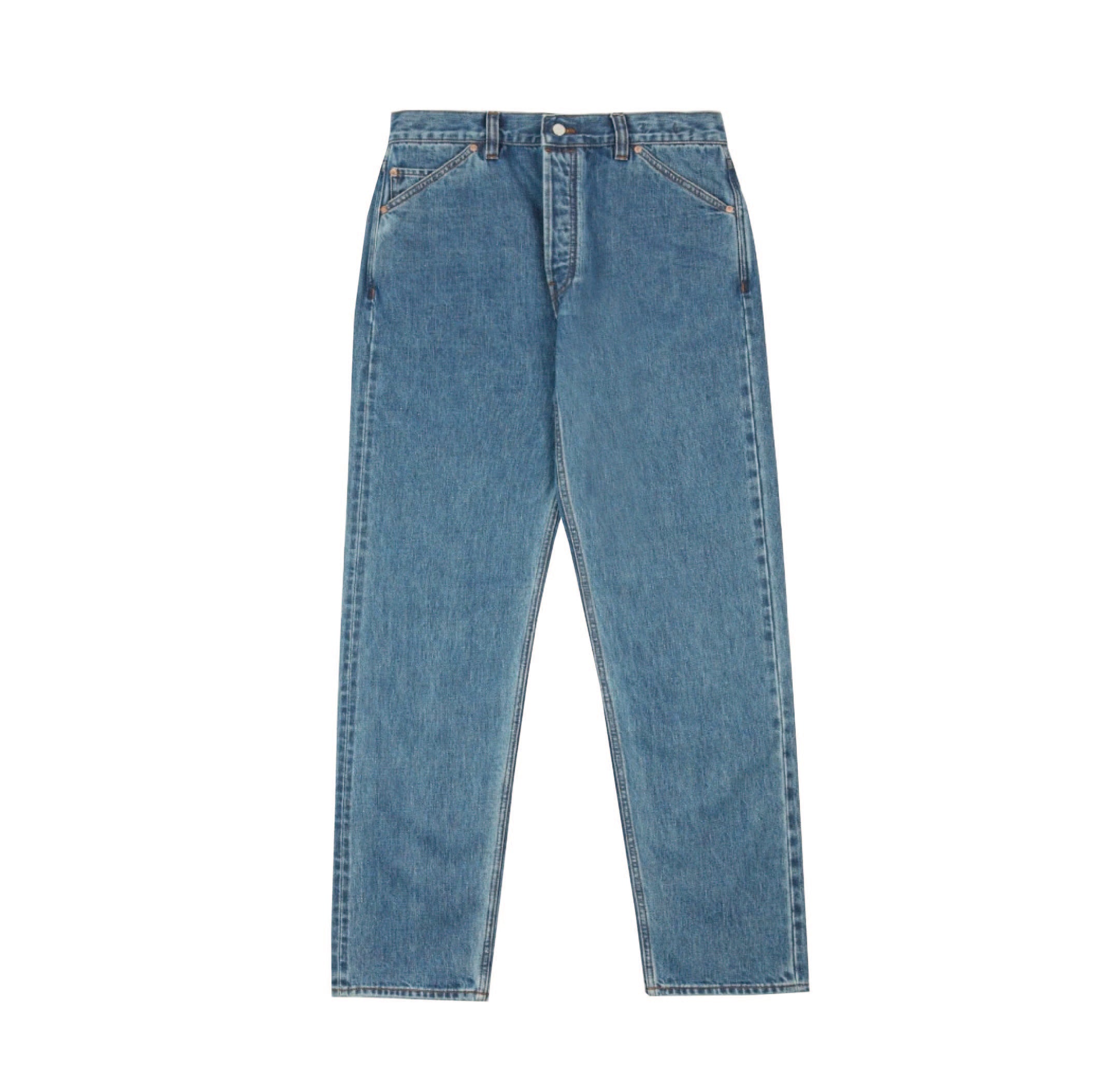 Drake's Bleach Wash Japanese Selvedge Denim Jeans — back view showing patch pocket and selvedge detail