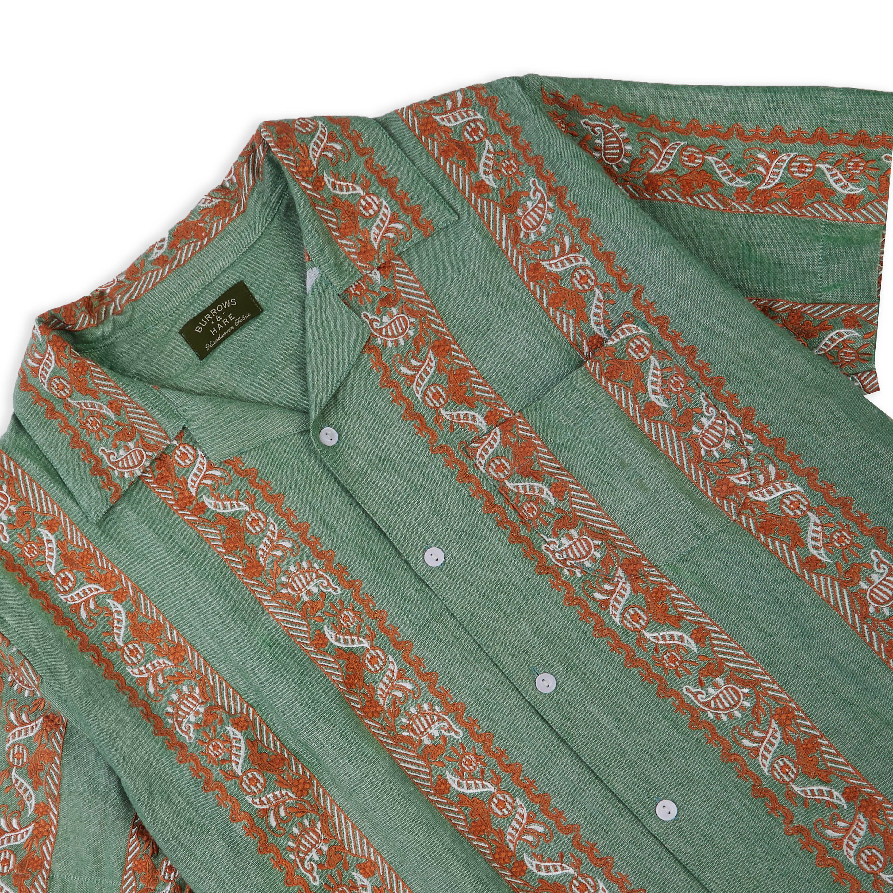 Burrows & Hare Embroidered Short Sleeve Shirt - Green