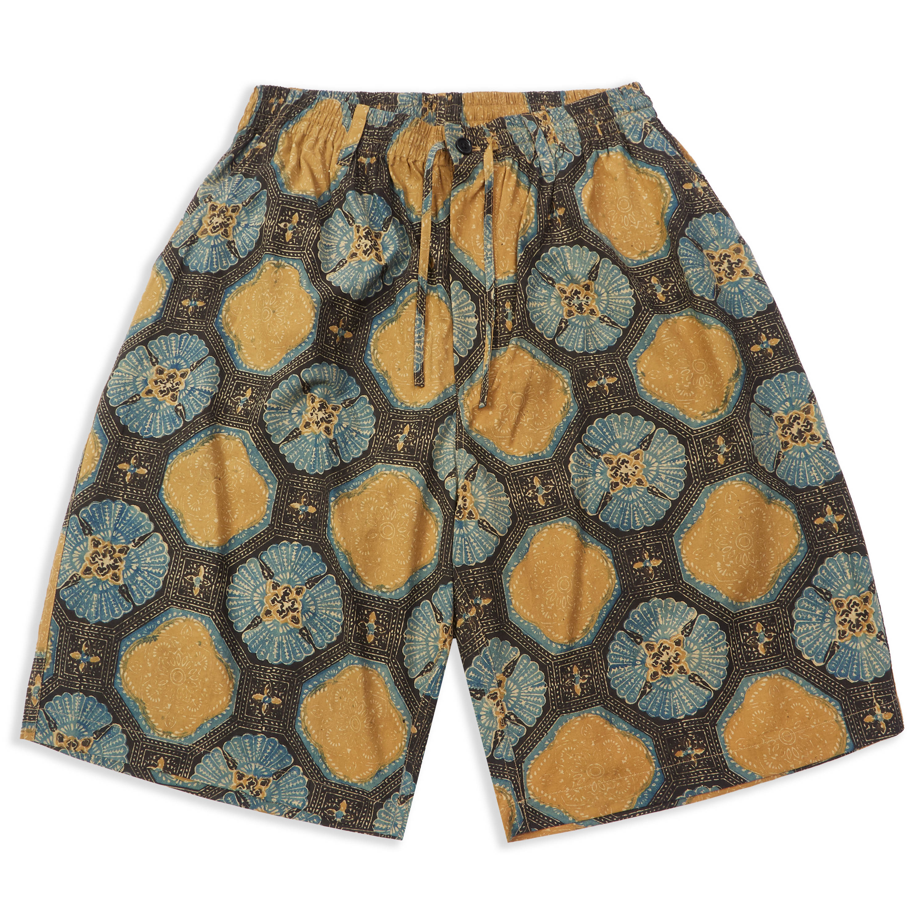 Milo Drawstring Shorts by Kardo featuring Ajrakh print and 100% cotton craftsmanship.