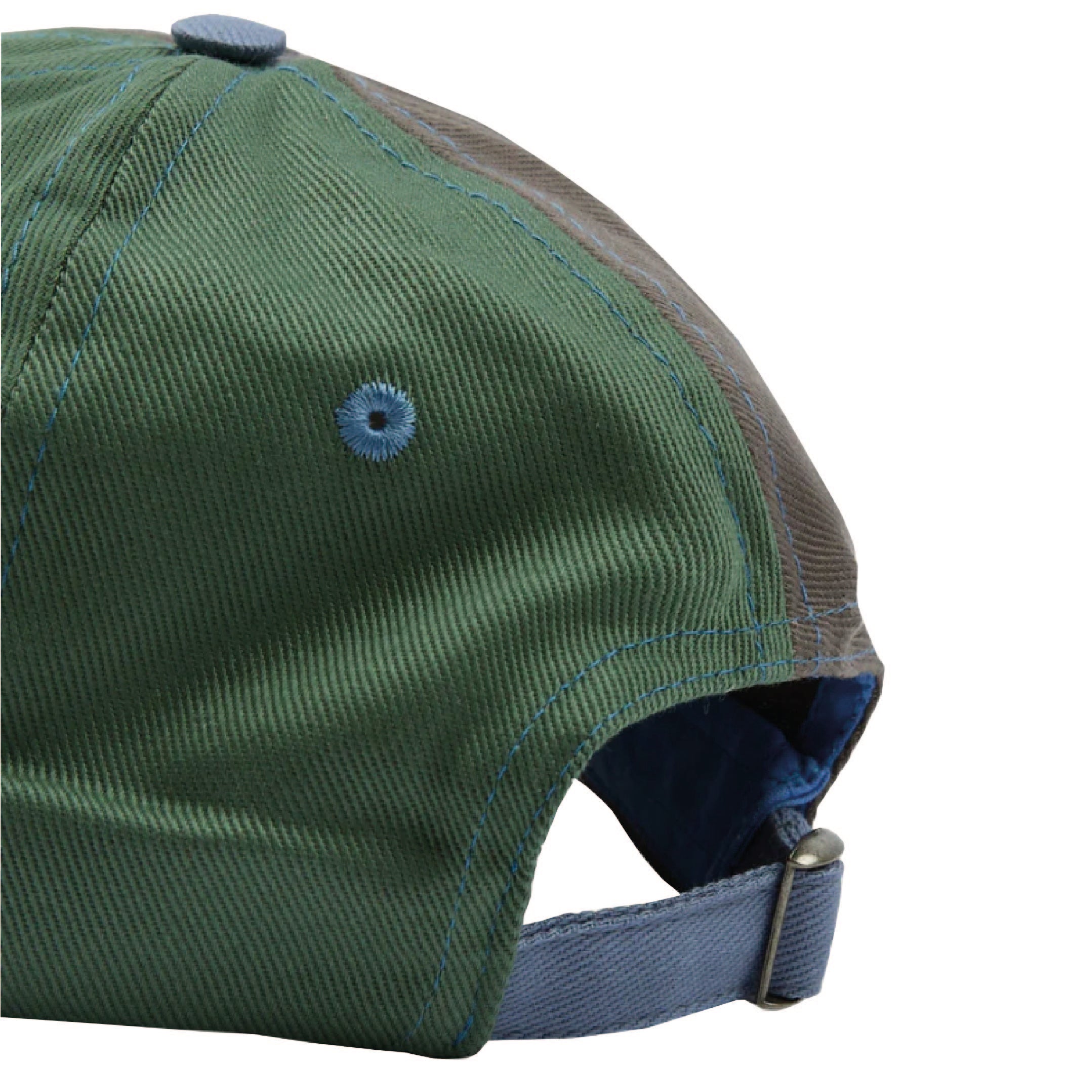 Drake's Chainstitch 'D' Cotton Twill Baseball Cap in Sand, Green and Blue — side profile view