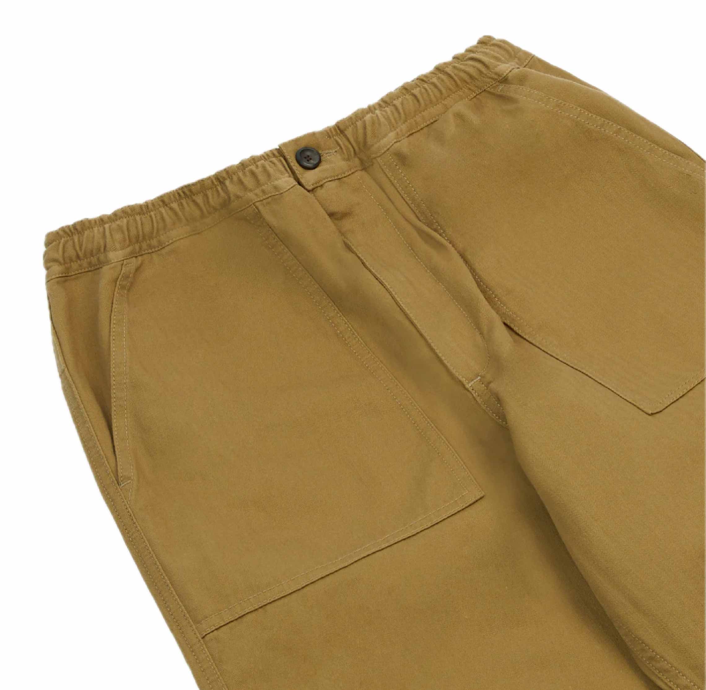 Khaki Herringbone Twill Cotton Drawstring Trousers