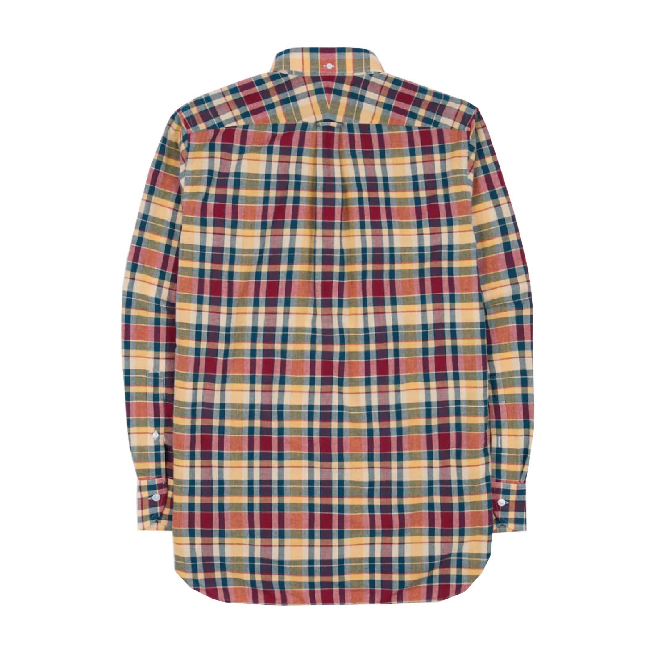 Drake's Madras Check Cotton Popover Shirt in Navy, Yellow and Red — back view