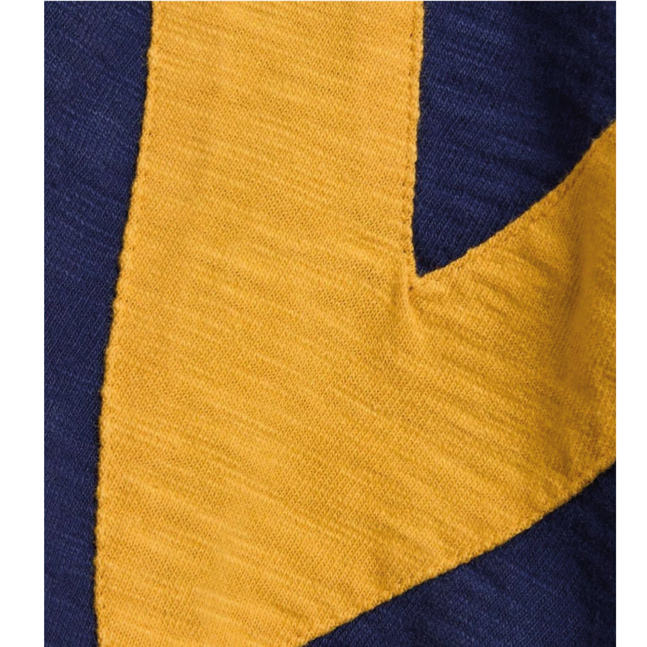 Drake's Chevron Flamé Cotton Rugby Shirt in Navy and Yellow — three-quarter view
