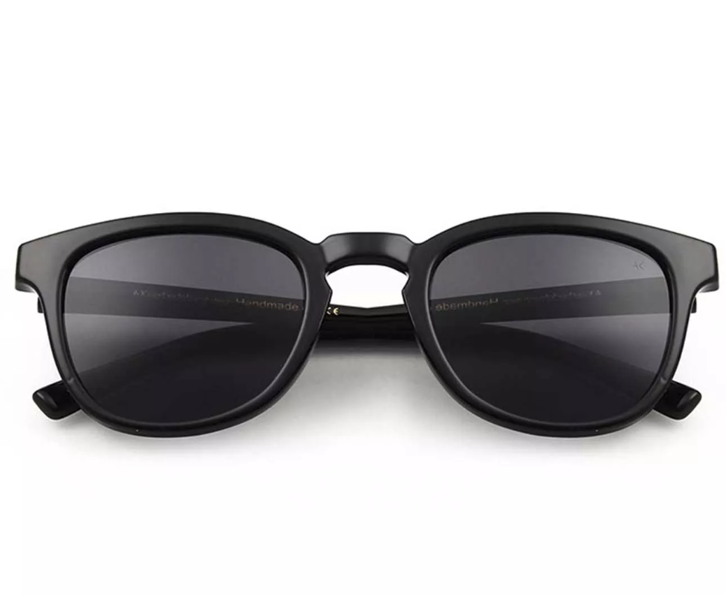 Detail of Bate - Black sunglasses by A. Kjærbede, showcasing recycled materials and eco-friendly design.