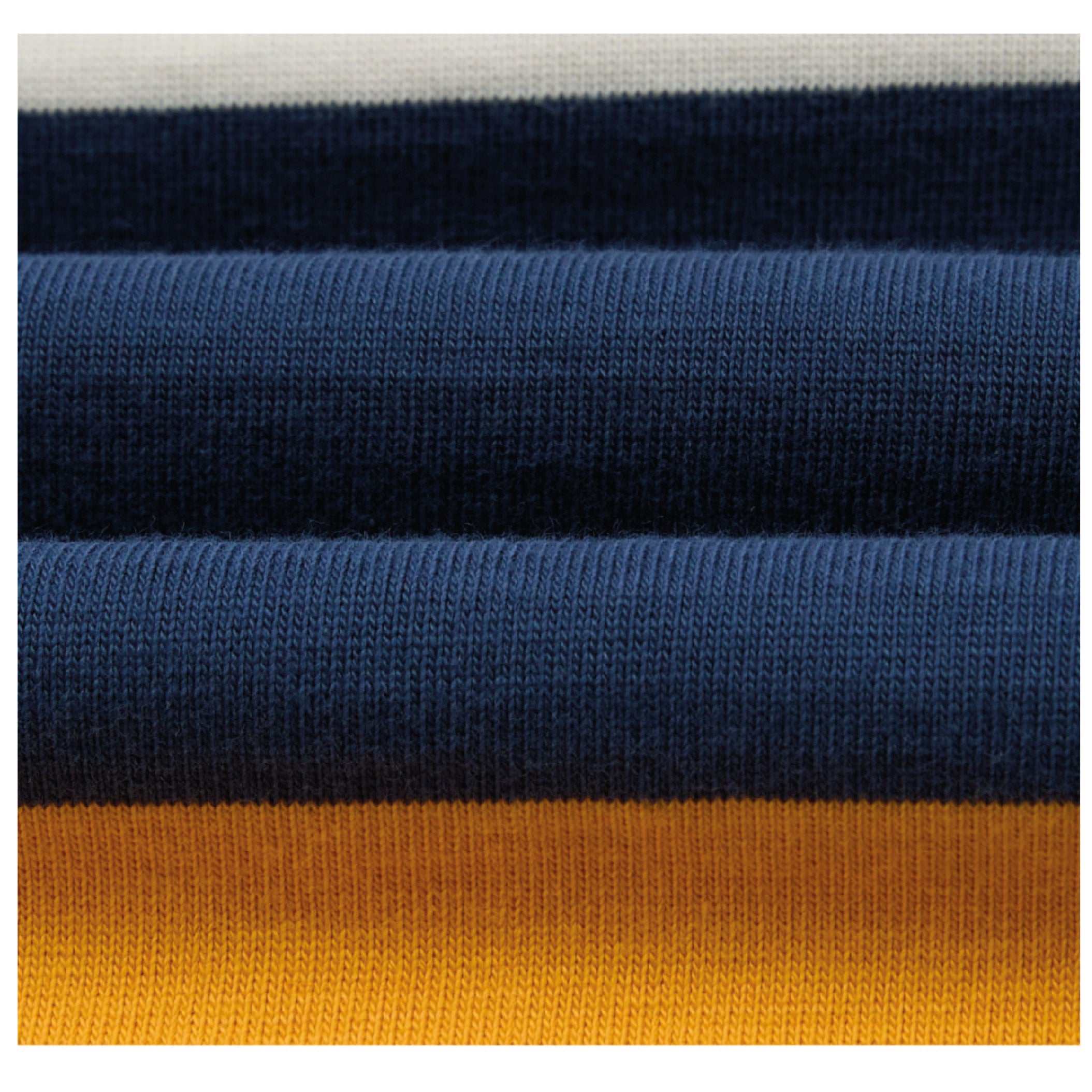 Drake's Stripe Quarter-Zip Rugby Shirt in Ecru, Navy and Yellow — three-quarter view