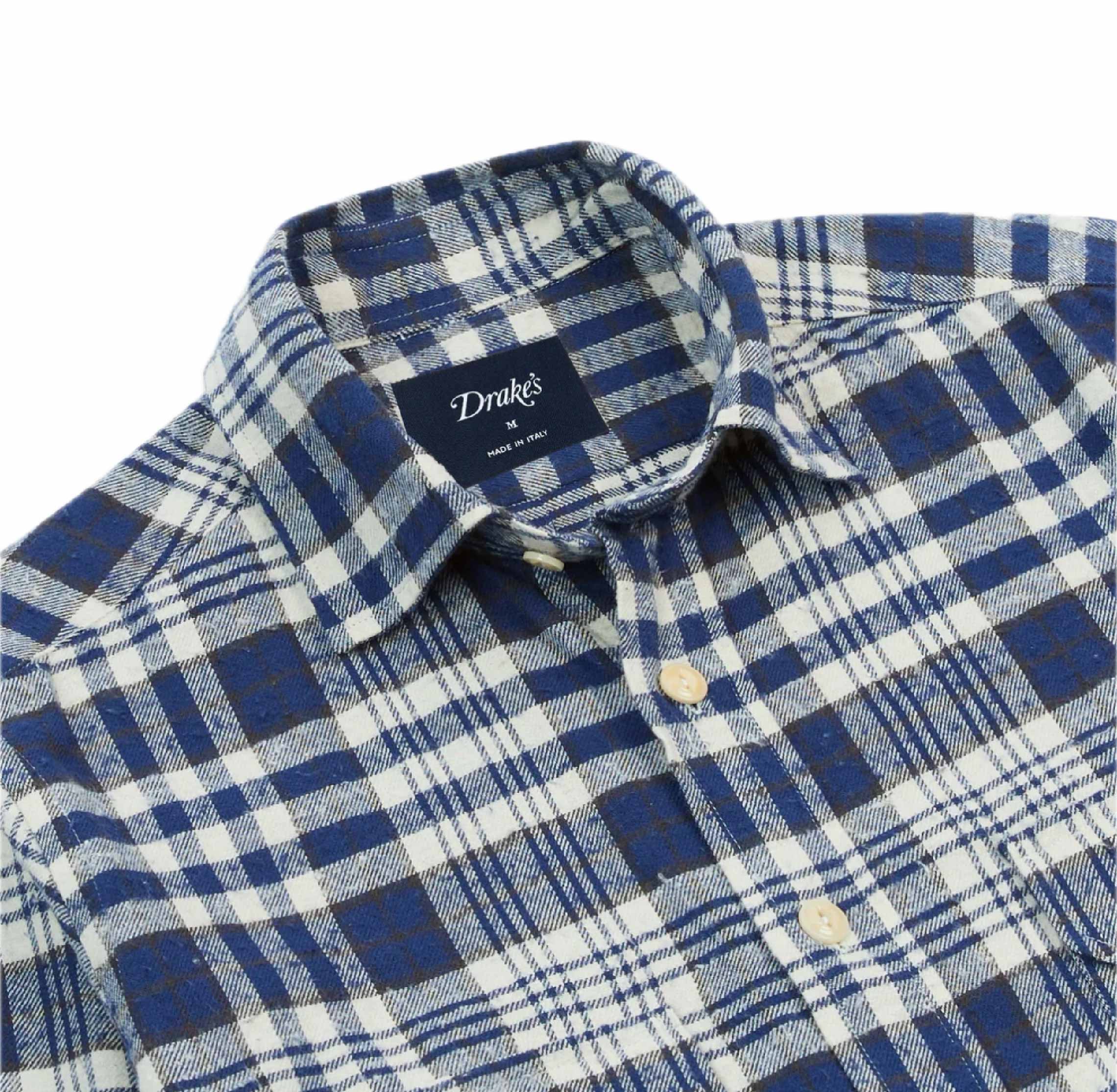 Blue Check Brushed Cotton Two-Pocket Work Shirt