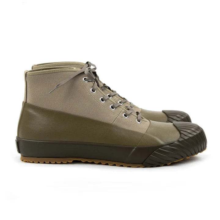 All-Weather Boots - Grege by Moonstar with cotton canvas upper and vulcanised rubber sole.