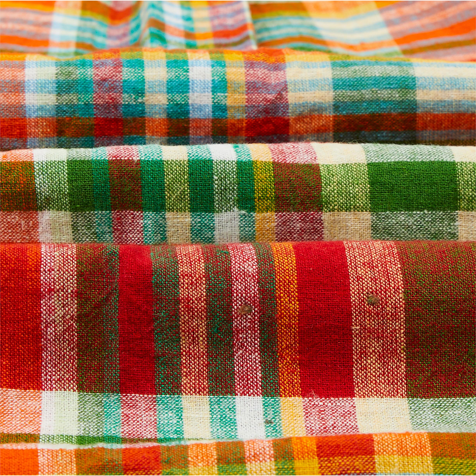 Drake's Madras Linen-Cotton Work Shirt Red, Orange & Green