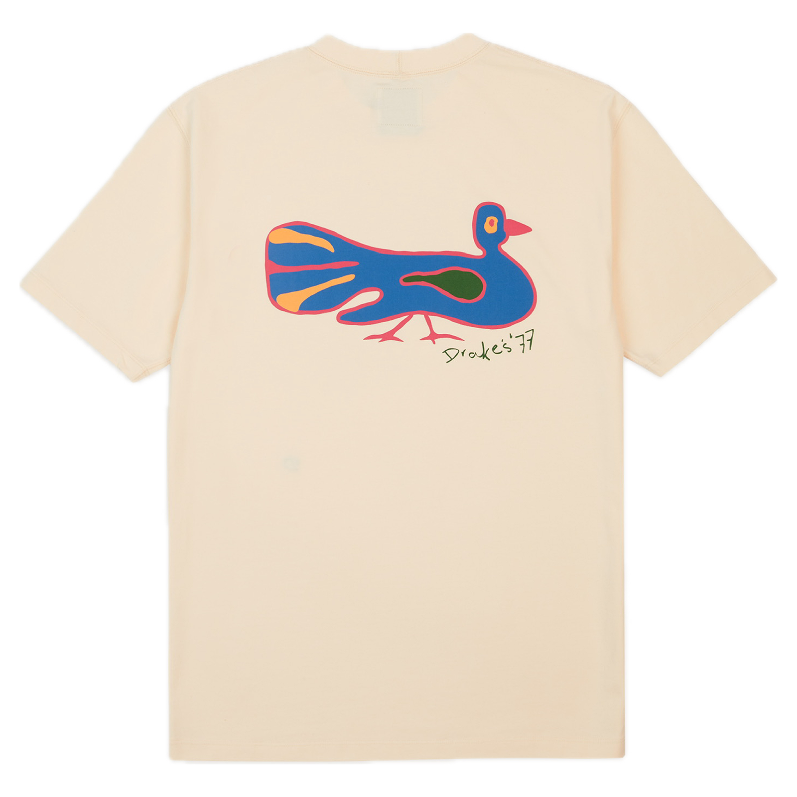 Drake's Peacock Graphic Print SS Hiking Tee; Antique White