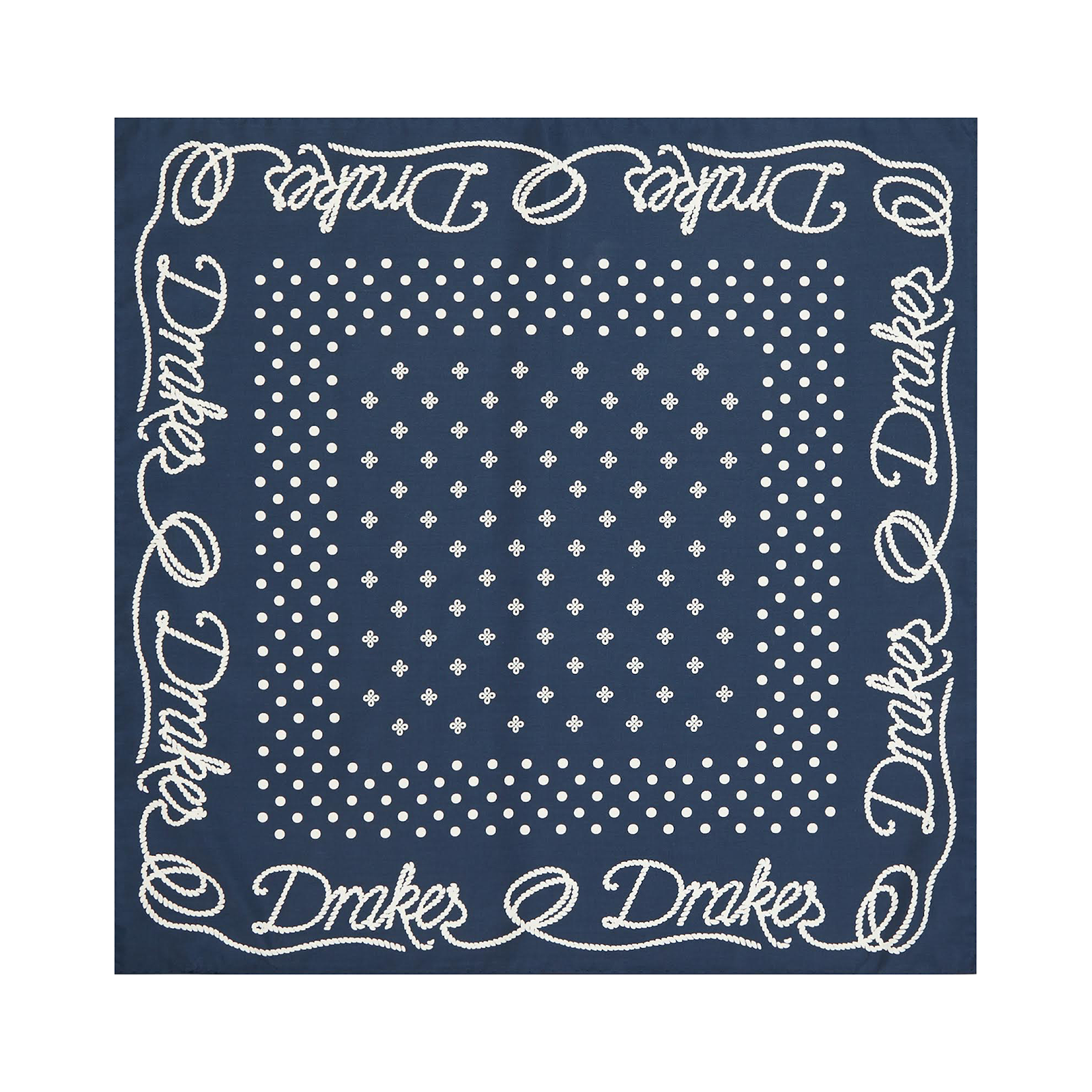 Drake's Rope Border Bandana; Navy & Ecru