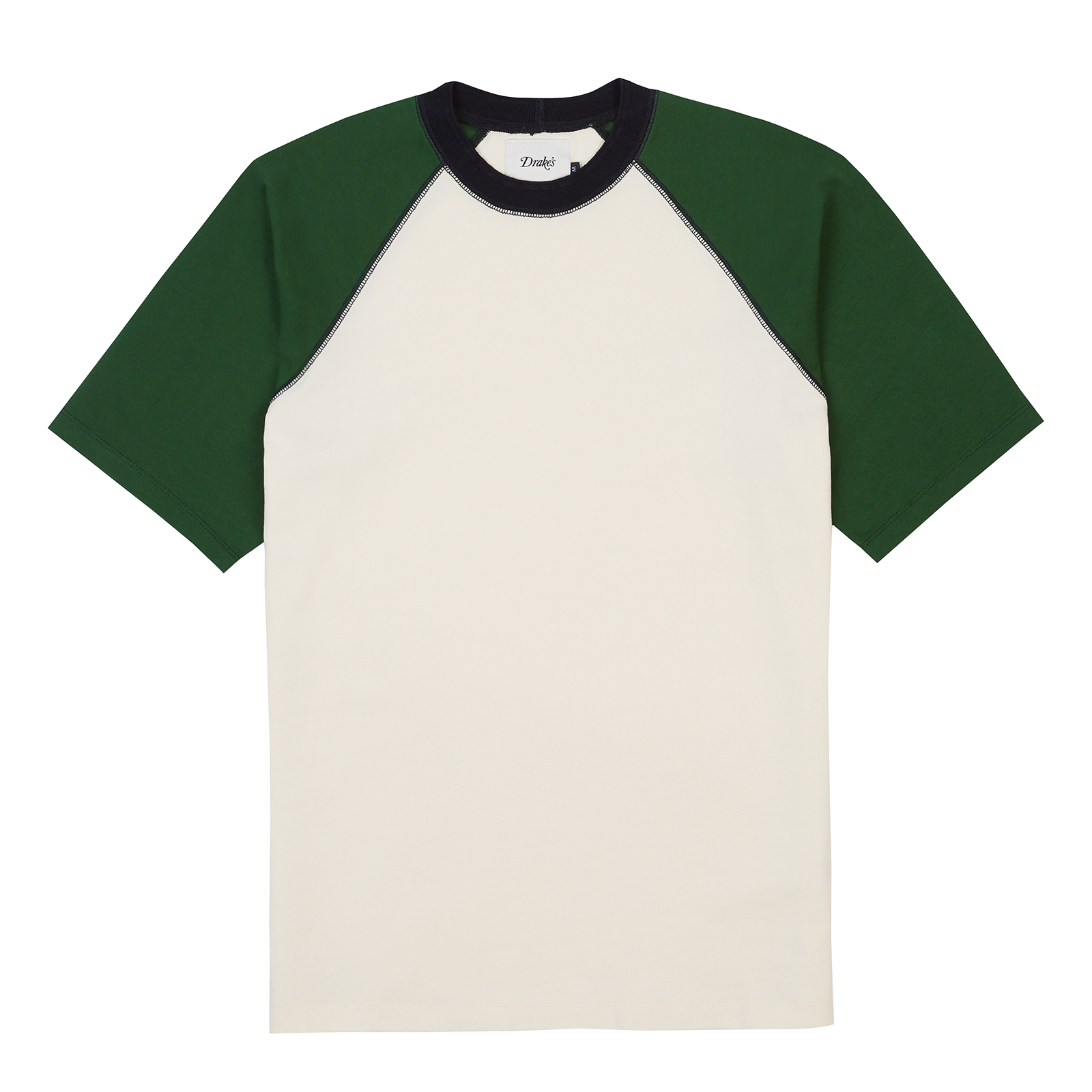 Drake's SS Raglan Hiking Tee; Ecru & Green