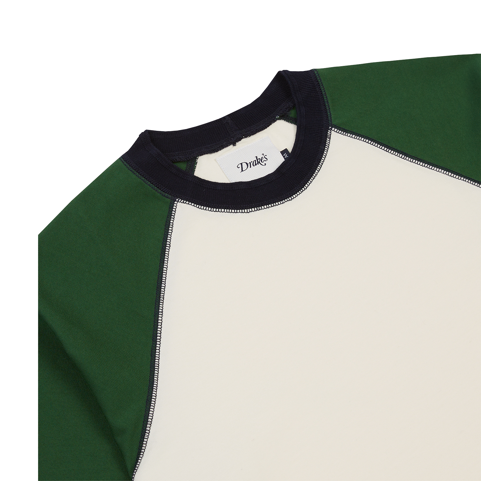 Drake's SS Raglan Hiking Tee; Ecru & Green