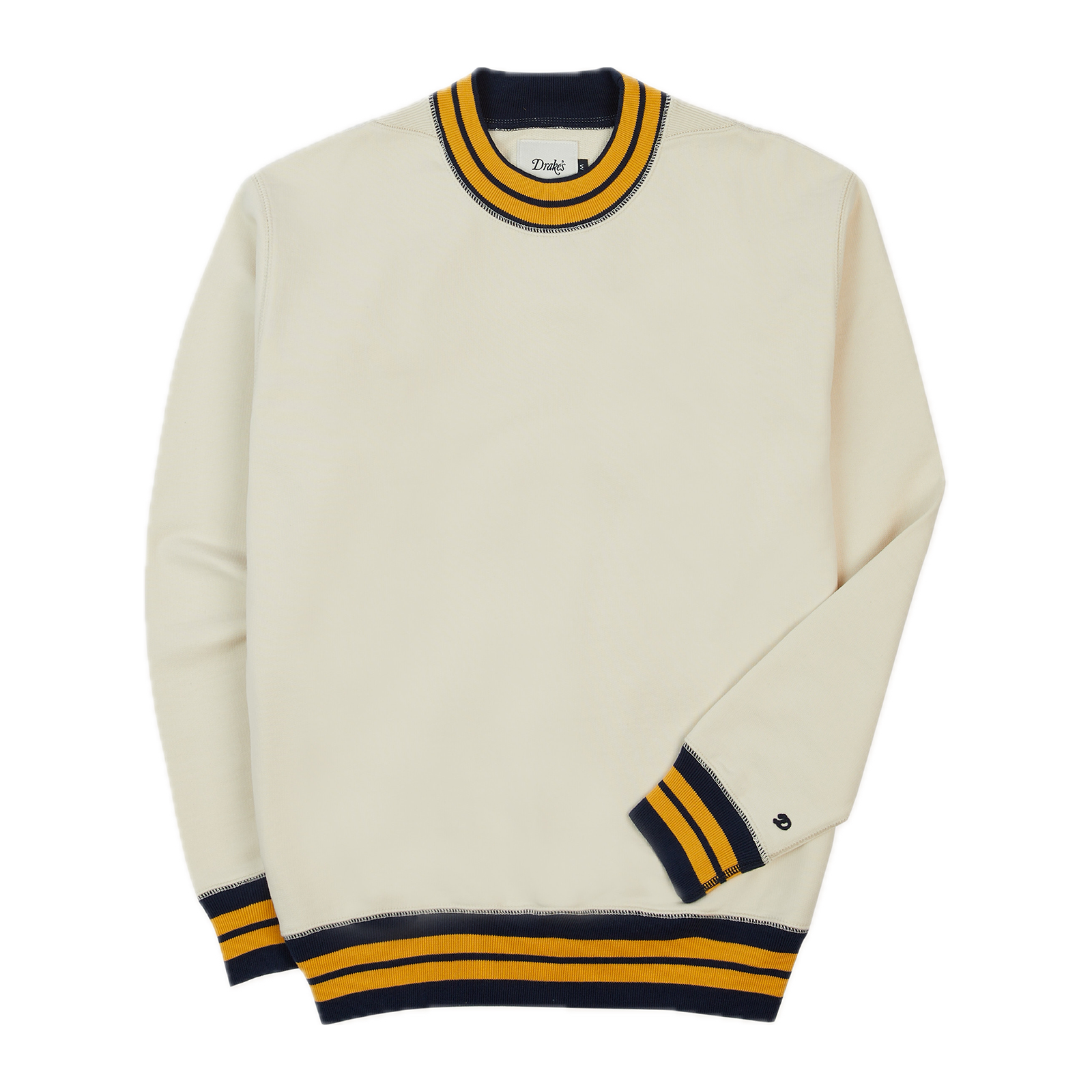 Drake's Striped Rib LS Sweatshirt Ecru & Navy