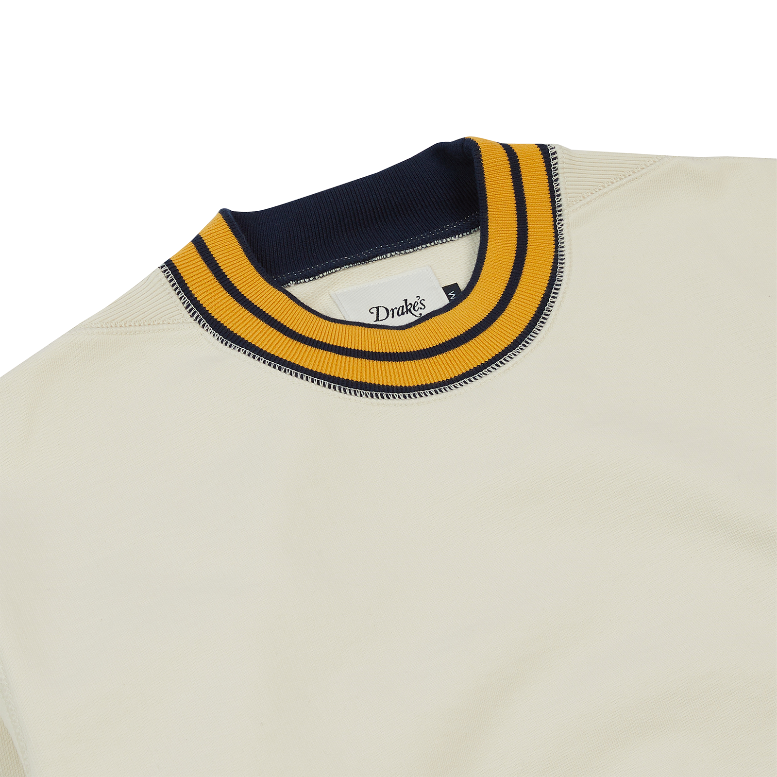Drake's Striped Rib LS Sweatshirt Ecru & Navy