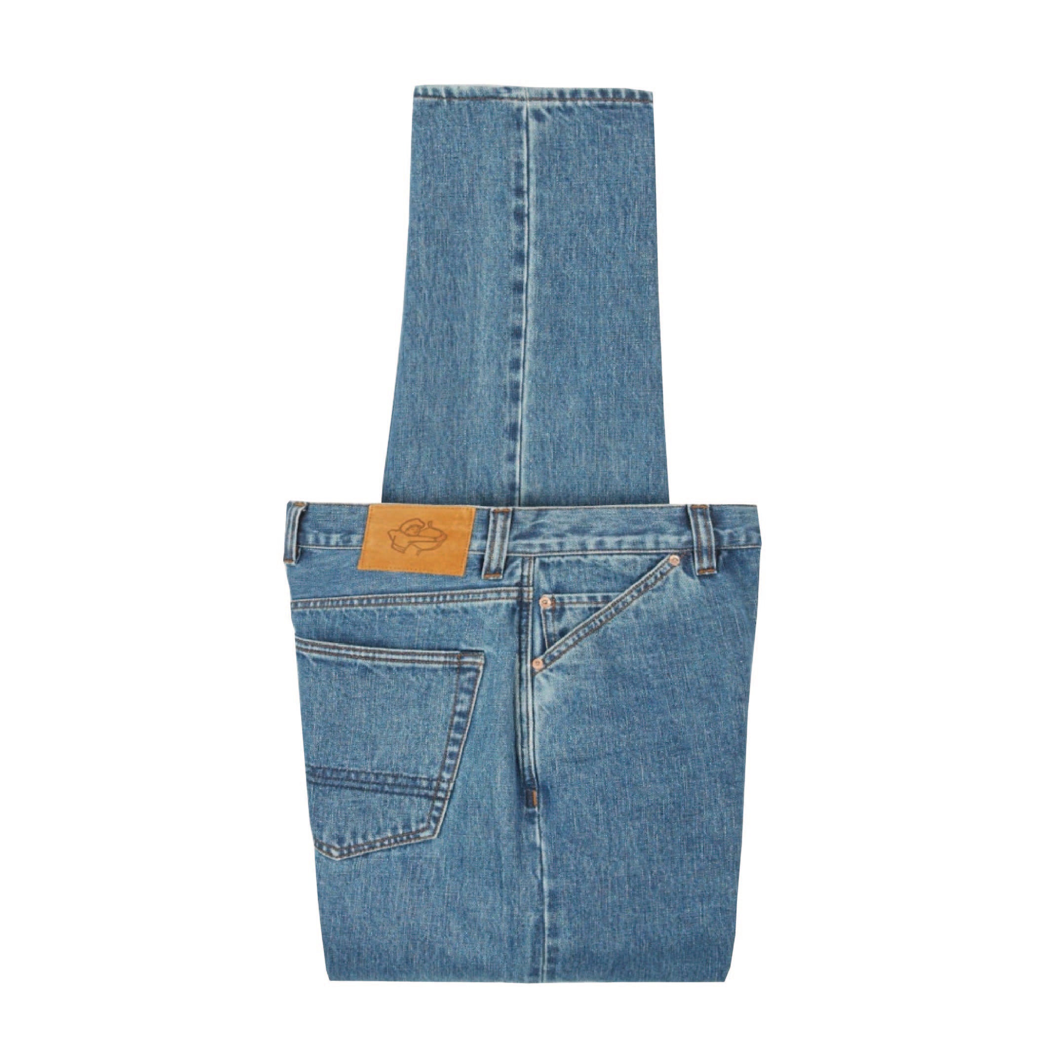 Drake's Bleach Wash 14.2oz Japanese Selvedge Denim Jeans — front view showing bleach wash treatment
