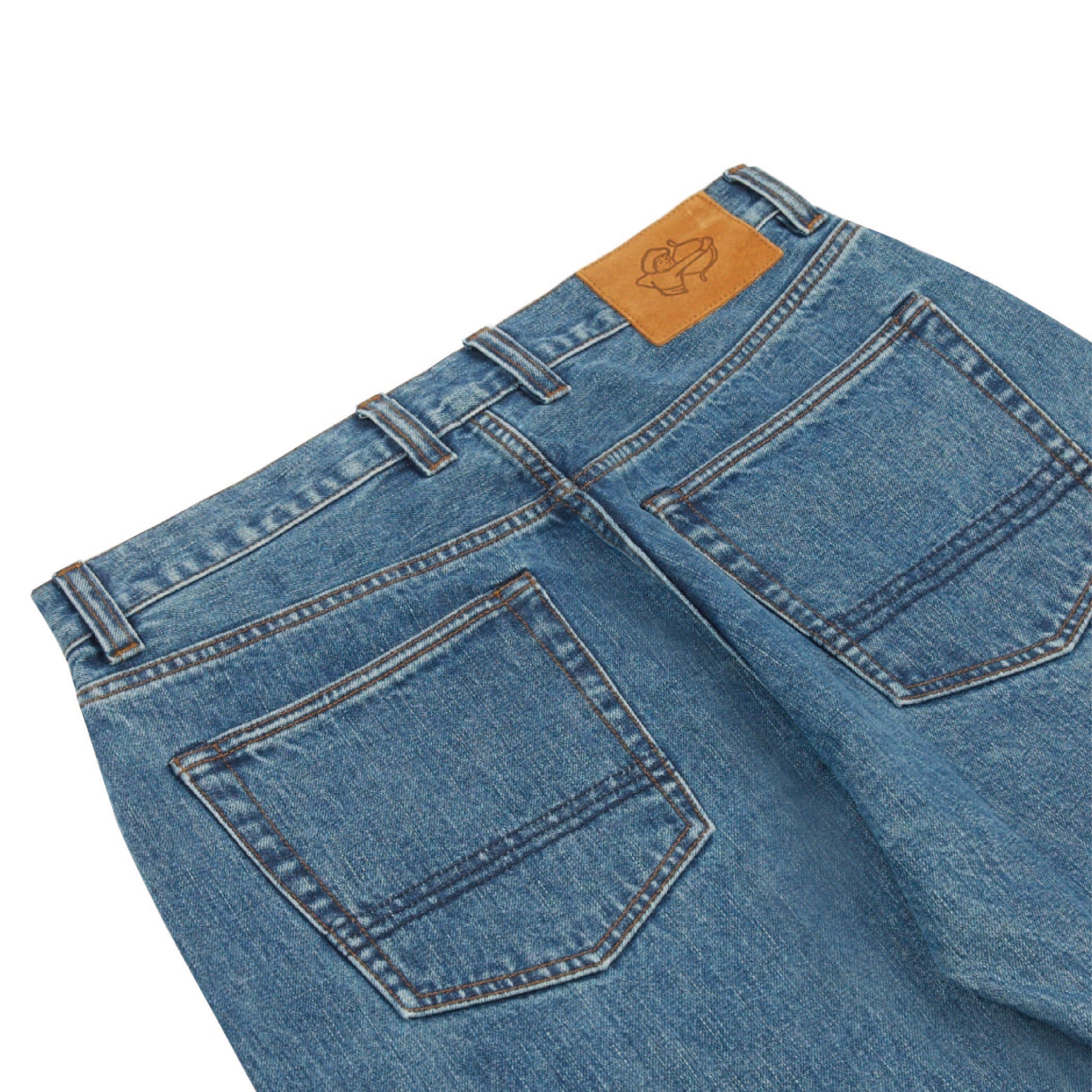 Drake's Bleach Wash Japanese Selvedge Denim Jeans — three-quarter view