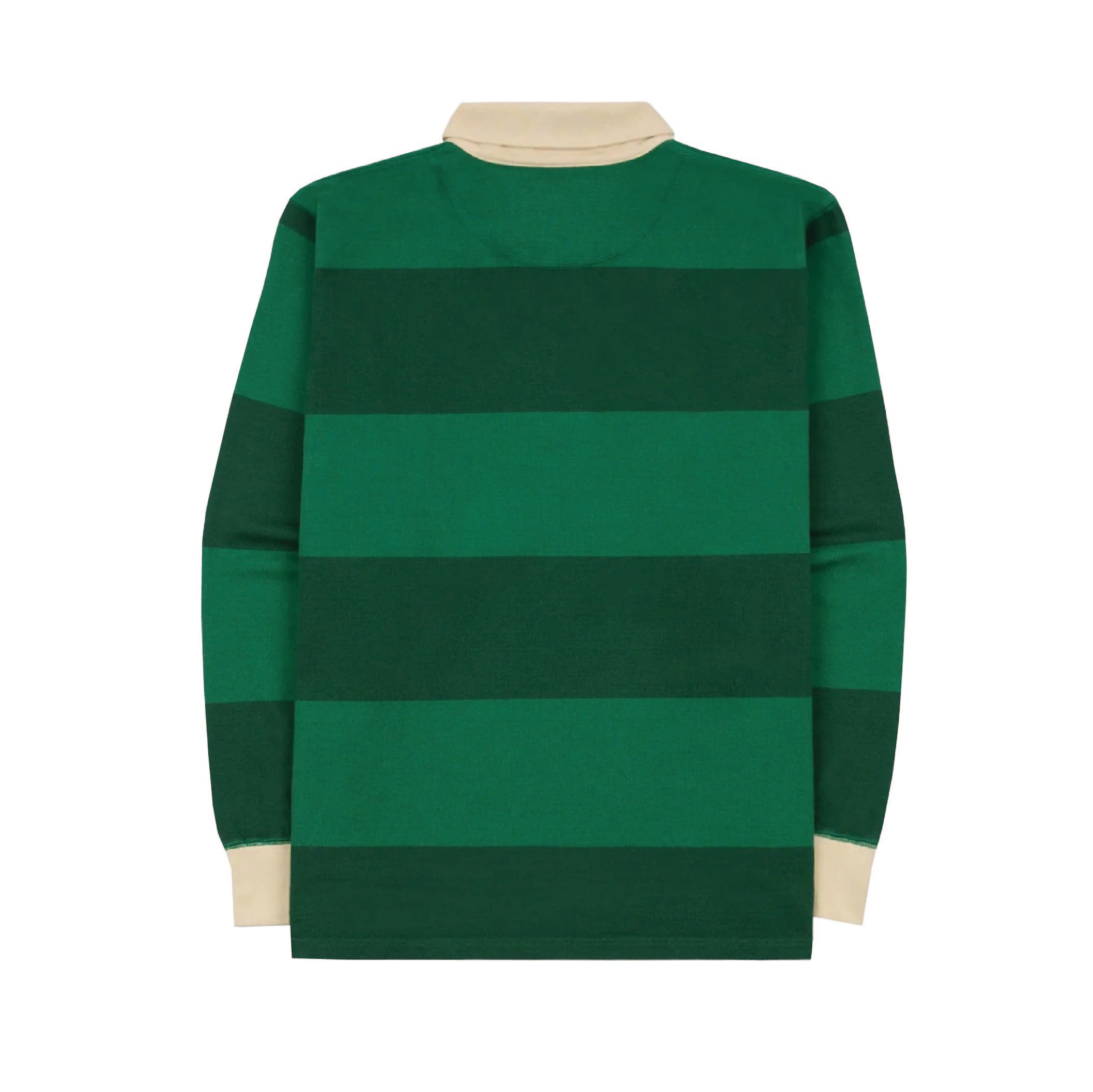 Drake's Block Stripe Cotton Quarter-Zip Rugby Shirt in Green — back view