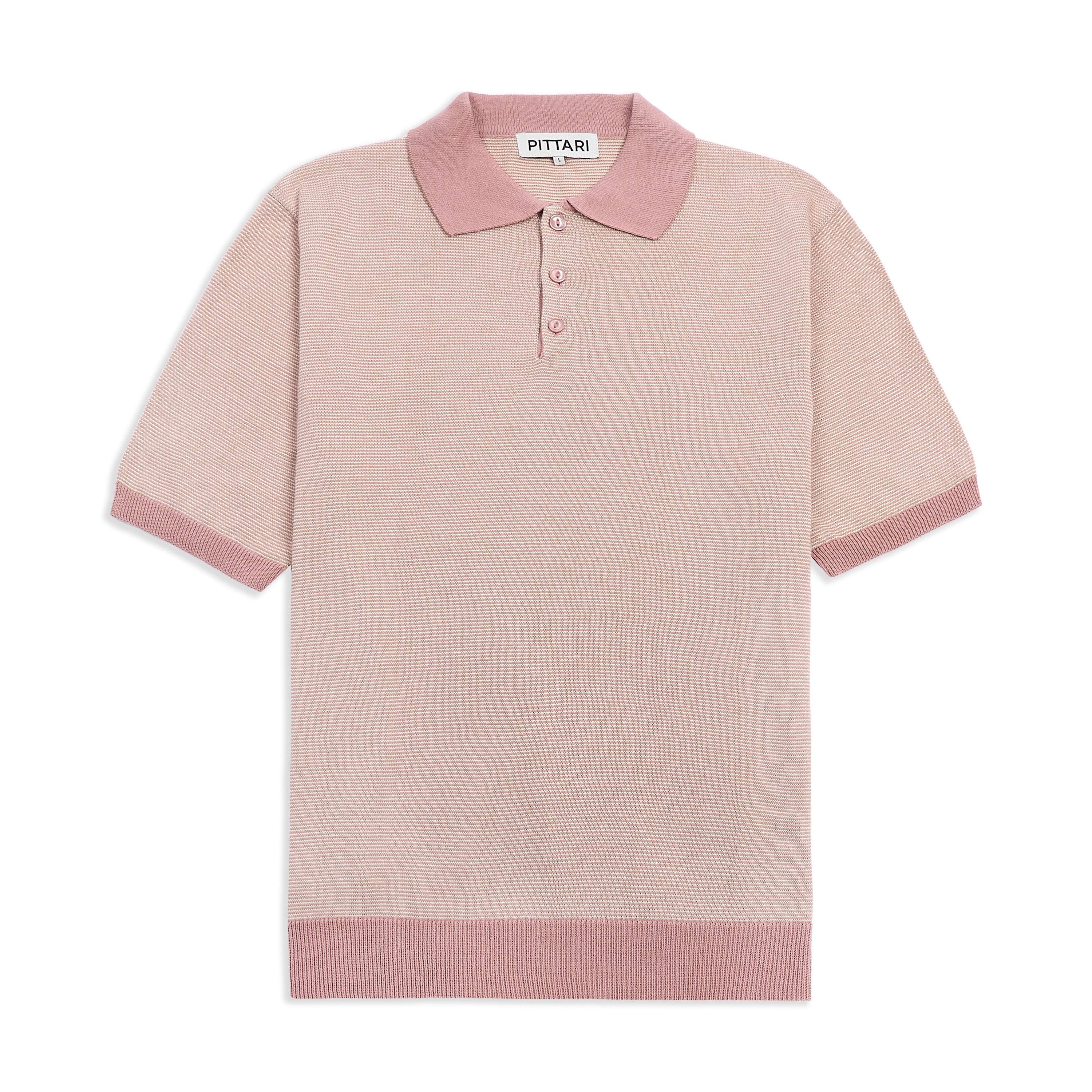 SS Polo Micro Stripe 12GG - Pink/Ecru