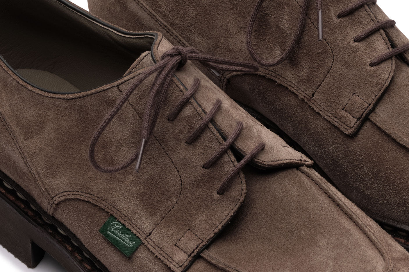 Paraboot Chambord in brown suede — rear view showing calfskin leather lining