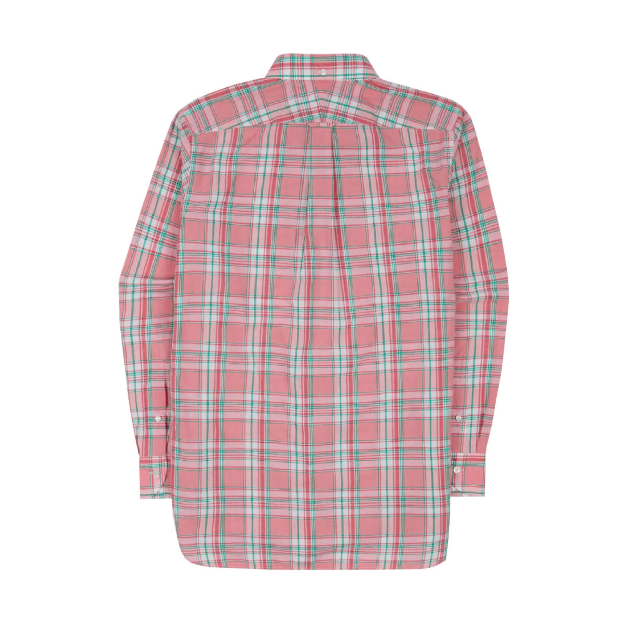 Drake's Madras Check Cotton Button-Down Shirt in Pink, White and Green — back view