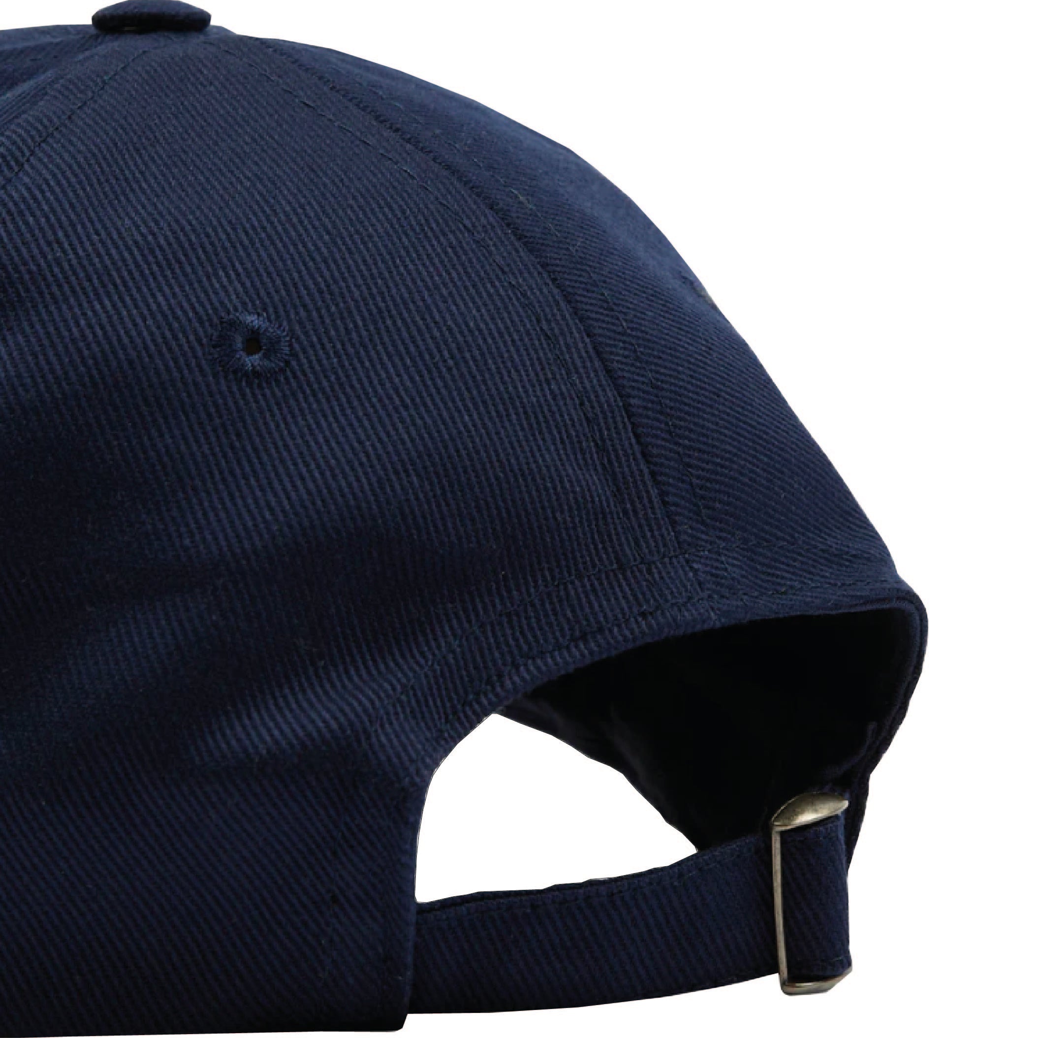 Drake's Chainstitch '1977' Cotton Twill Baseball Cap in Navy — back view showing strap