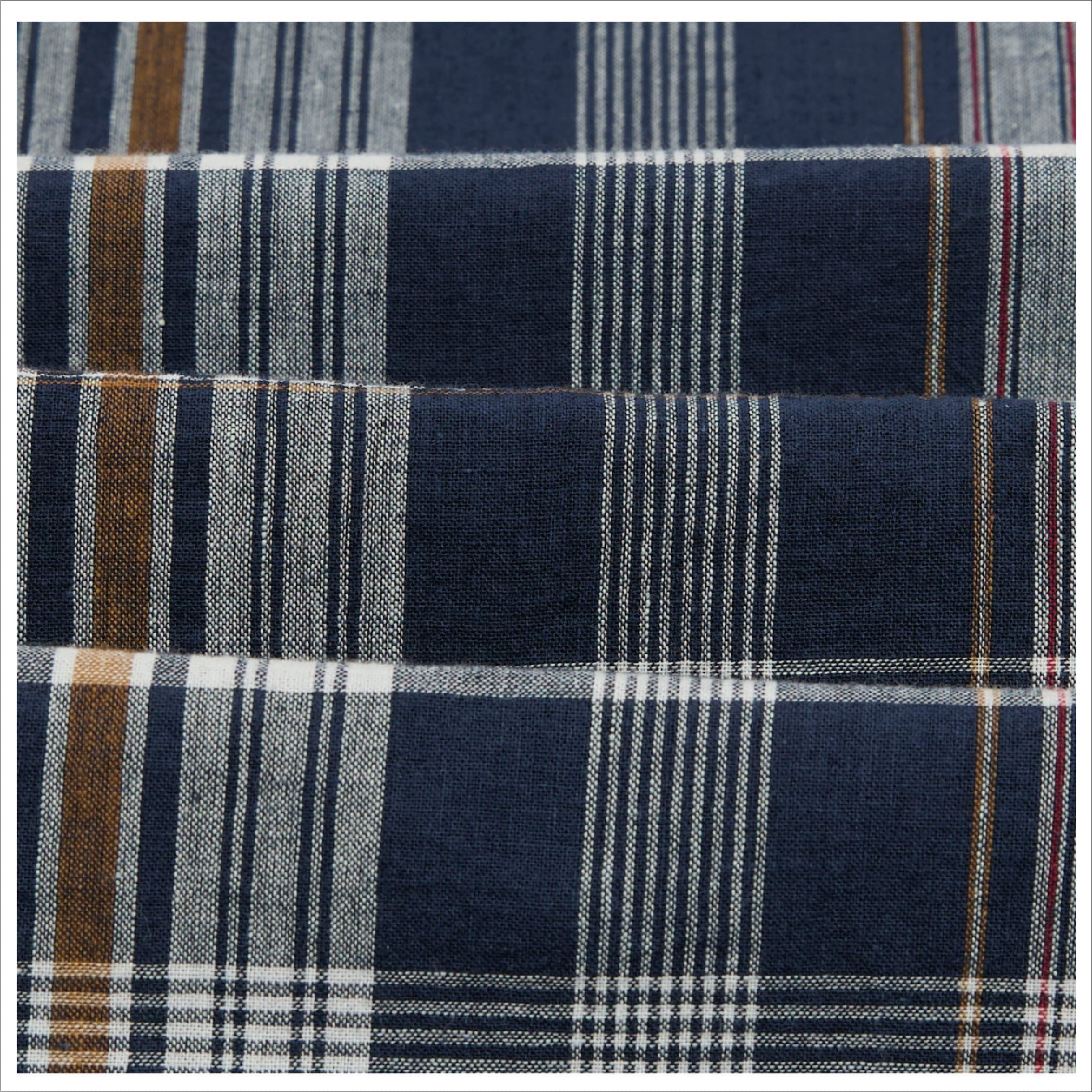 Drake's Madras Check Mandarin Collar Popover Shirt in Navy, White and Yellow — mandarin collar detail
