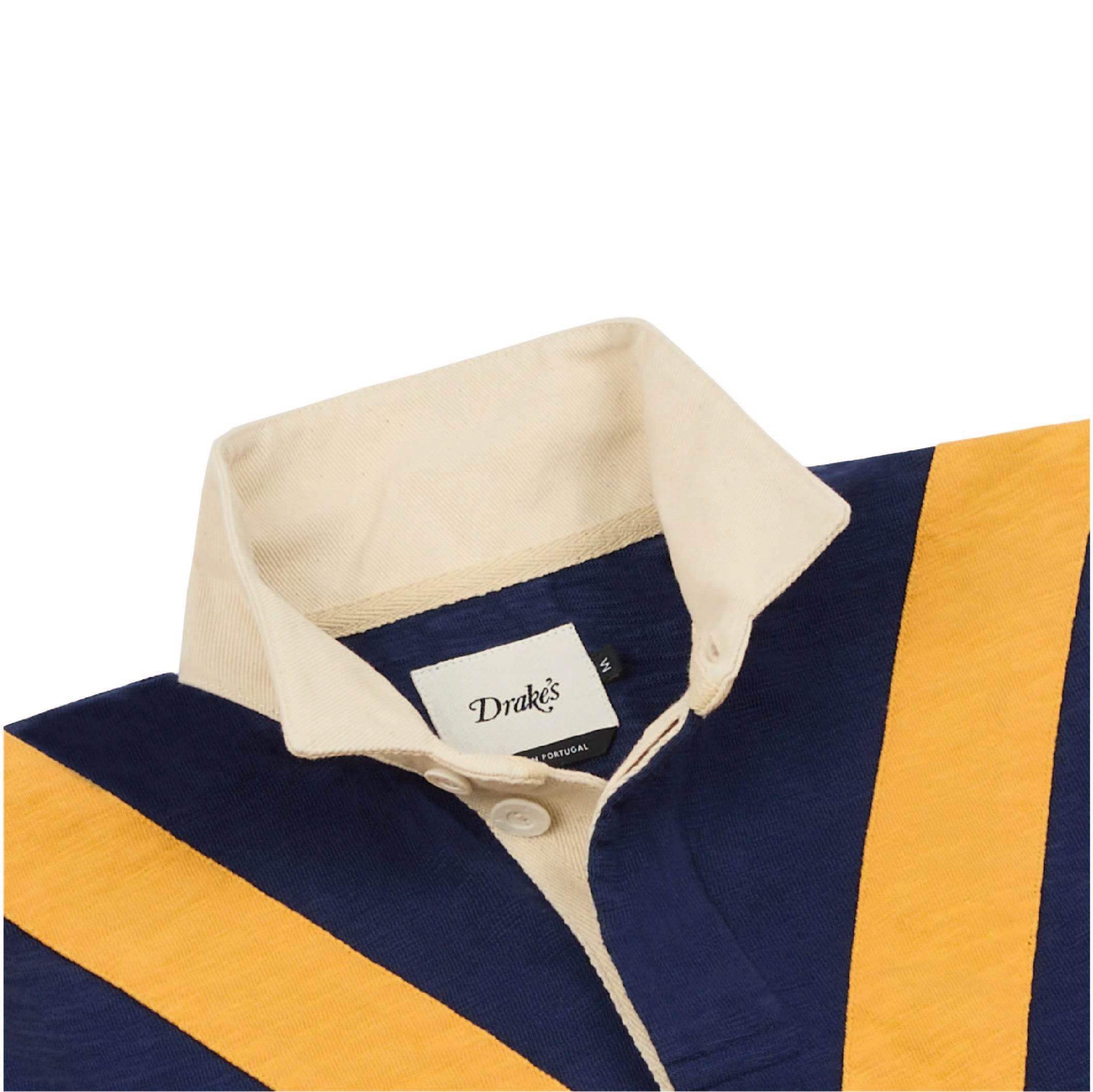 Drake's Chevron Flamé Cotton Rugby Shirt in Navy and Yellow — back view