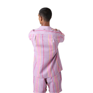 Kardo Chintan Short Sleeve Shirt - Matka Silk Digital Lavender