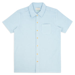 Oliver Spencer Morval Riviera Short Sleeve Jersey Shirt - Sky Blue - Burrows and Hare