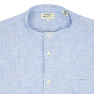 Hartford Premium Grandad Linen Shirt - Light Blue - Burrows and Hare