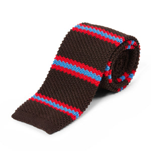 Burrows & Hare Knitted Tie - Stripe Brown/Red/Blue - Burrows and Hare