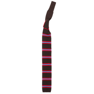 Burrows & Hare Knitted Tie - Stripe Brown/Red/Blue - Burrows and Hare