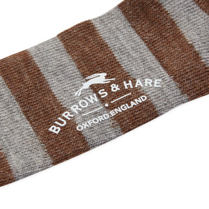 Burrows & Hare Stripe Alpaca Socks - Light Grey & Brown - Burrows and Hare