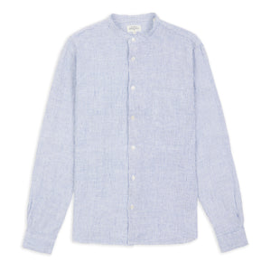 Hartford Premium Grandad Linen Stripe Shirt - Blue