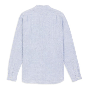 Hartford Premium Grandad Linen Stripe Shirt - Blue