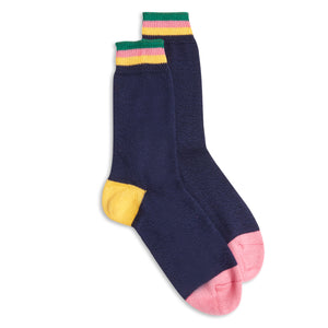 Burrows & Hare Stripe Cuff Socks - Navy - Burrows and Hare