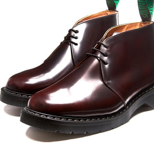 Solovair 3 Eye Chukka Boot - Burgundy Rub Off Hi-Shine Original Sole Smoke - Burrows and Hare