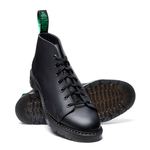 Solovair 7 Eye Monkey Boot - Black Greasy Solovair Original Sole Smoke - Burrows and Hare