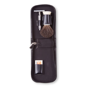 Dovo Leather Travel Shaving Set - Black - Burrows and Hare