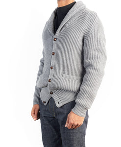 Burrows & Hare Shawl Neck Cashmere & Merino Cardigan - Light Grey