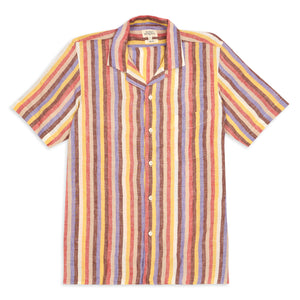 Hartford Slam Camp Collar Short Sleeve Linen Shirt - Multi Stripe - Burrows and Hare