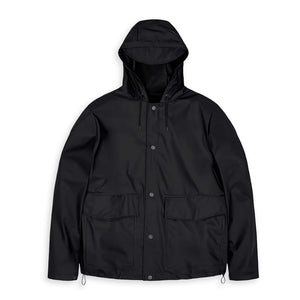 Rains Waterproof Short Hooded Coat - Black - Burrows and Hare