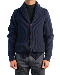 Burrows & Hare Shawl Neck Cashmere & Merino Cardigan - Navy