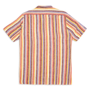Hartford Slam Camp Collar Short Sleeve Linen Shirt - Multi Stripe - Burrows and Hare