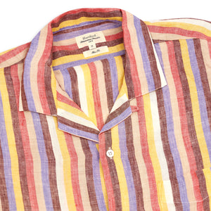 Hartford Slam Camp Collar Short Sleeve Linen Shirt - Multi Stripe - Burrows and Hare
